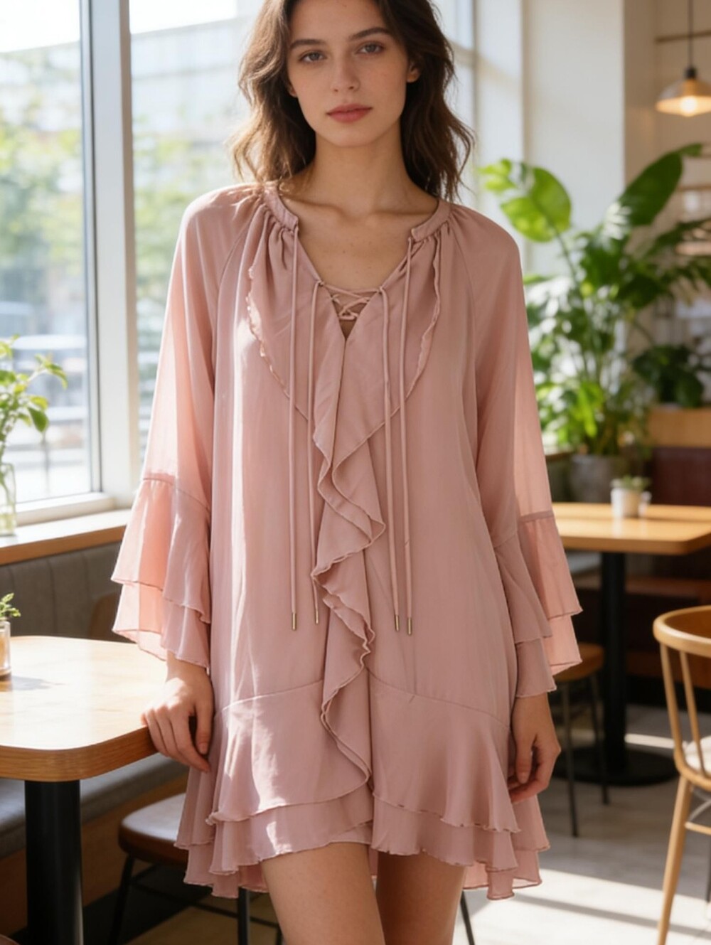 NWT OPEN EDIT Ruffle Chiffon Shift Dress MEDIUM